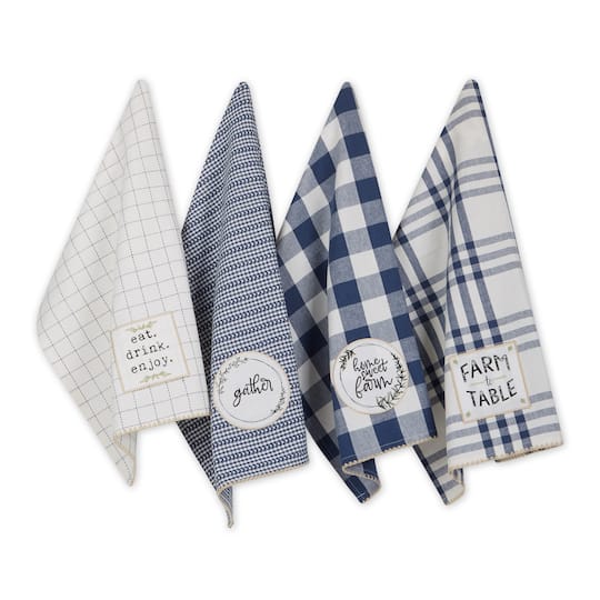 French Blue Farm To Table Embellished Dishtowel (Set of 4)